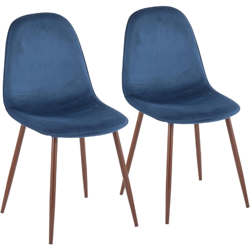 Pebble Dining Chair in Blue Velvet & Walnut FInish Metal (Set of 2)